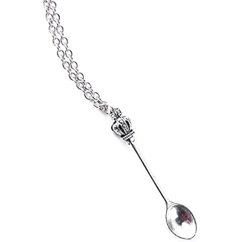 Sevenfly Snuff Spice Spoon Necklace Burnished Teaspoon Pendant Chain Necklace(Silver color) Cover