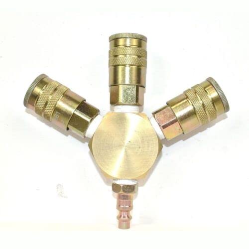 3/8 Inch Brass Flat Hex Manifold With 3 x 3/8 Inch Inch Steel Industrial Coupler HQ