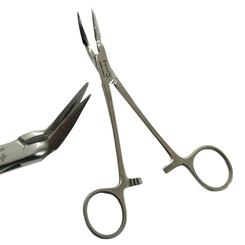 Steiglitz Root Fragment Forceps, 5in, with a 45° Angle Tapered Tip, Serrated | Lock Ratcheting Forceps | Autoclave Safe Dental Instruments