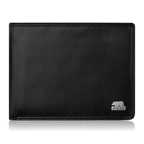 Image of BROWN BEAR Classic Heritage Genuine Leather Wallet for Man | Purse for Men Wallet (Black-with-Metal-Logo)