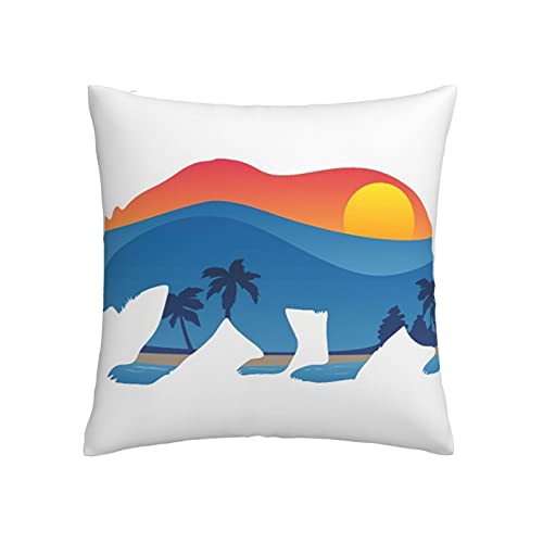 Almohada de franela de oso de montaña y california, funda de cojín de doble cara, funda de almohada de felpa de 45 x 45 cm para sofá, cama, funda de almohada