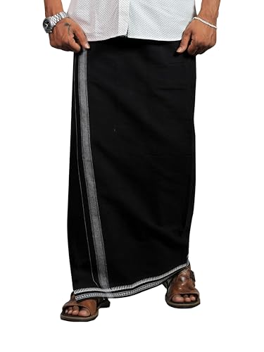 Image of PRAKASAM COTTON Velcro Pocket Dhoti | Thalapathi Border Readymade Cotton Kerala Mundu for Men
