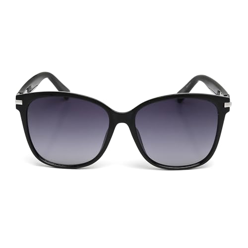 Women's Injected Sun Glasses Polarized Oval Sunglasses, Shiny Black, 55/16/1452