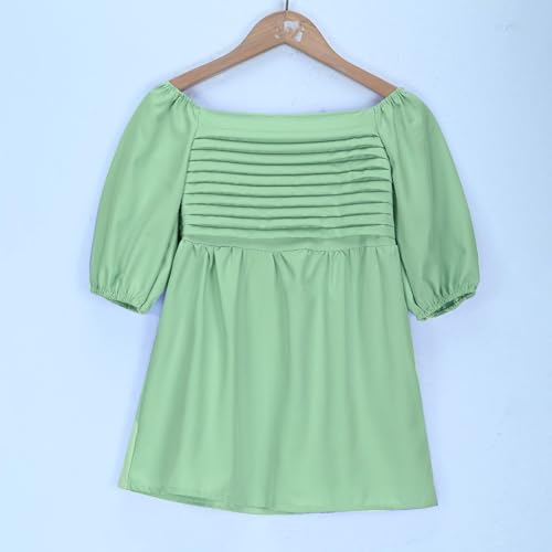 Girls 2025 Summer Dresses Cute Puff Short Sleeve Mini Dress Square Neck Party Casual Dress Smocked Swing Dress 3-12 Y4