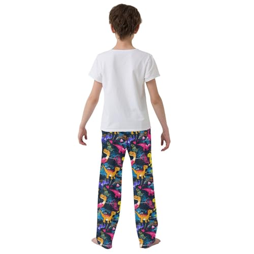 ALAZA Colorful Dinosaurs with Hearts Pajamas Bottoms with Pockets Comfy Pjs Sleepwear Elastic Waistband Pajamas Pants Lounge Pants for 6-14 Years3