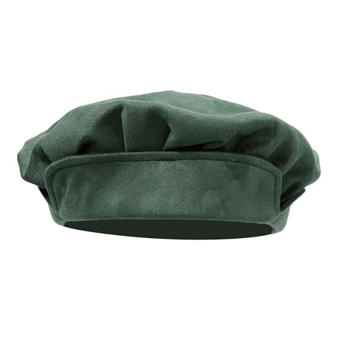 FURPHI Medieval Beret Cap for Men Women Faux Suede Hat Renaissance Festival Costume Accessories Green