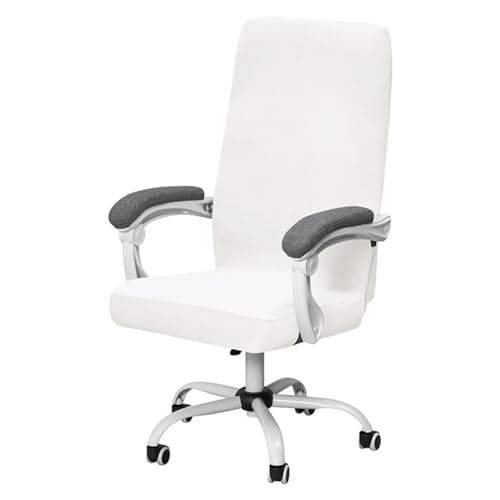 Aunite Funda grande de terciopelo para silla de oficina, fundas elásticas para silla de computadora con cremallera, funda suave para silla giratoria de videojuegos (blanco, L)