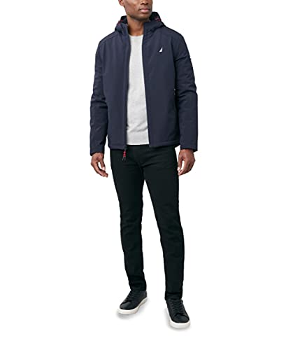 Image of Nautica Men's Sherpa Lined Softshell Jacket - Full Zip, Adjustable Hood, Wind Resistant