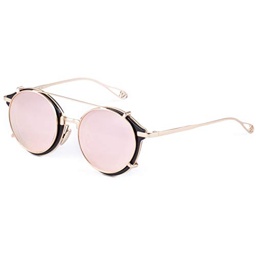 Dollger Double Lens Clip On Sunglasses Non-flip Lens Round Steampunk Style Glasses for Men Women