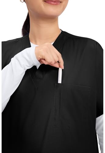 Image of Cherokee Scrubs for Women and Men Unisex V-Neck Tunic Nursing Scrub Top with Chest Pocket, Tuckable Durable Fabric - 4777 | 1 Chest Pocket For Essentials, Traditional Fit, Durable Construction, Comfortable Knit Details, Easy Care, Tuckable Style