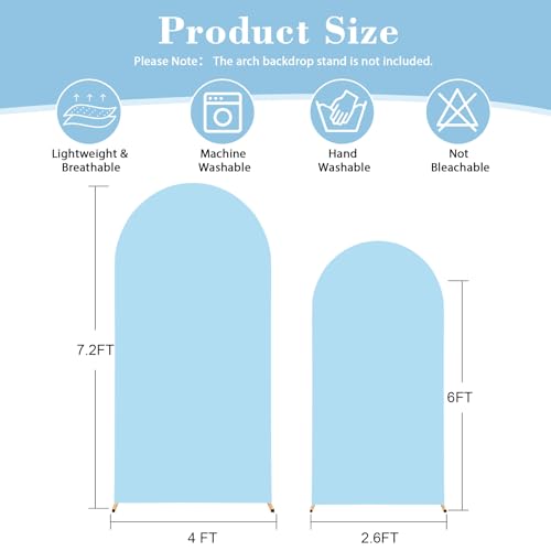 Image of Baby Blue Arch Covers 2 Set 7.2 and 6ft Light Blue Arch Backdrop Cover Spandex Wedding Arch Stand Covers for Birthday Party Baby Shower Boy Wedding Banquet Photo Metal Balloon Arches Backdrop