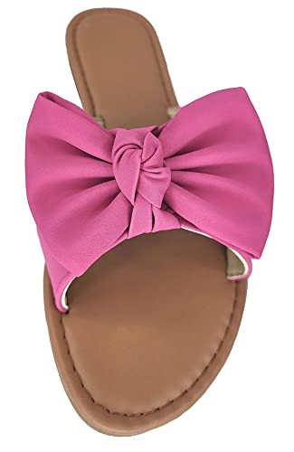 Image of Tiara Women's Bow Sandals, Slip On Flat Slides with Bow Detail | Cute Summer Sandals, Cushioned for All-Day Comfort - Great for Beach, Vacation & Everyday Wear