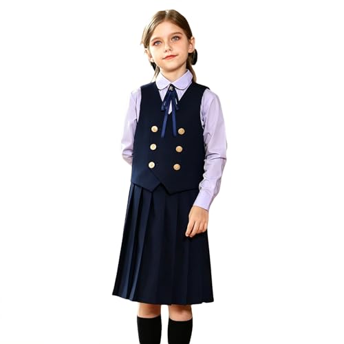 Vestido escolar para niñas con cremallera trasera elegante y versátil