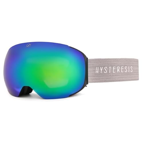 HYSTERESIS Magnet Freeride | Gafas de esquí y snowboard con lentes esféricas Magnéticas intercambiables con 2 lentes incluidas | Marco Negro | Lente Verde | Cinta color Gris | 100% Anti-Vaho UV400.