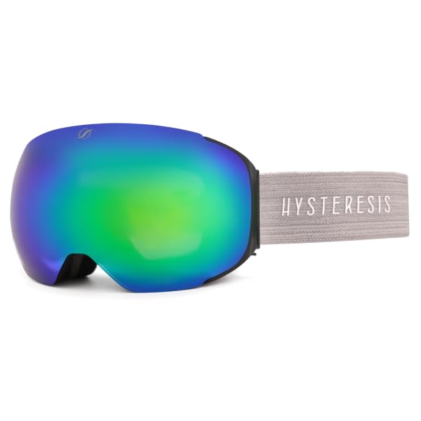 HYSTERESIS Magnet Freeride | Gafas de esquí y snowboard con lentes esféricas Magnéticas intercambiables con 2 lentes incluidas | Marco Negro | Lente Verde | Cinta color Gris | 100% Anti-Vaho UV400.