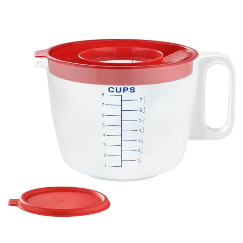 8 Cup Measuring Cup & Mixing Pitcher with Handle and Spout Splatter-Free Lid BPA-Free Ideal for Baking Pancakes and Whisking