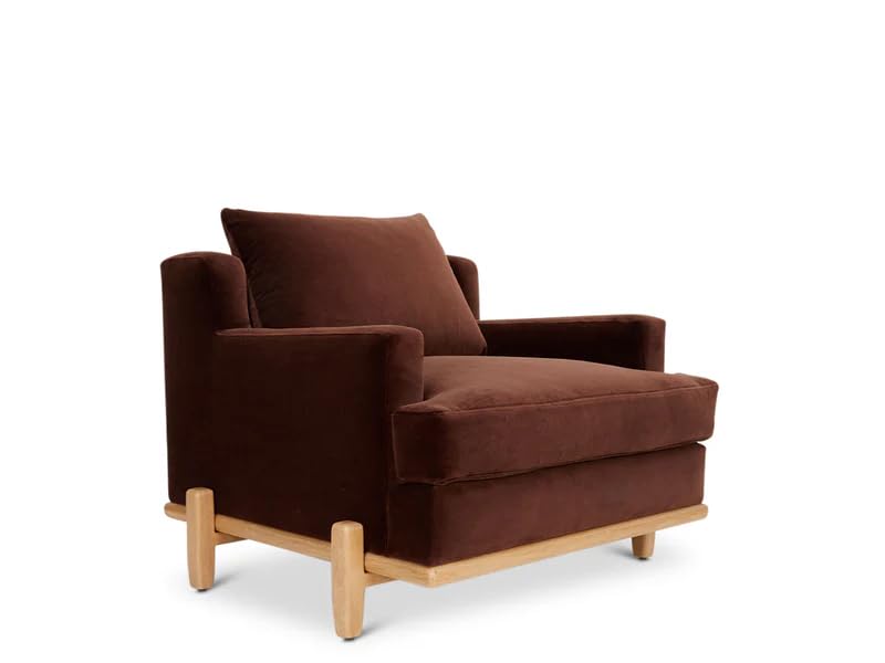 Image of Lakdi The Furniture Mid-Century Modern Velvet Accent Chair with Natural Wood Base, Removable Cushion & High Density Foam Seating | 5 Years Warranty | Free Assembly - 15185193