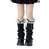 AMateschitz Stulpen Mädchen mit Schleife Winter Gestrickt Beinstulpen Kinder Beinwärmer Y2K Leg Warmers Langer Stulpen aus Wollstrick Warme Strick Beinstulpen für Ballett Yoga Schwarz