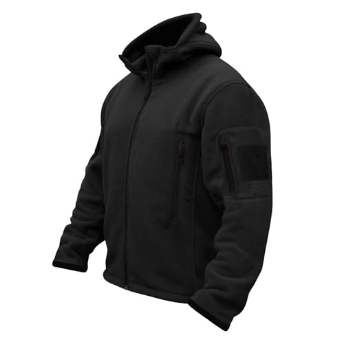 Fleece Hoodie Jacket for Men – Zip Up Hoodie with Velcro Patches, Thumb Holes – Warm, Lightweight, Infection Control Compliant – Security, Police Use (UK, Alpha, XL, Regular, Regular, Black)
