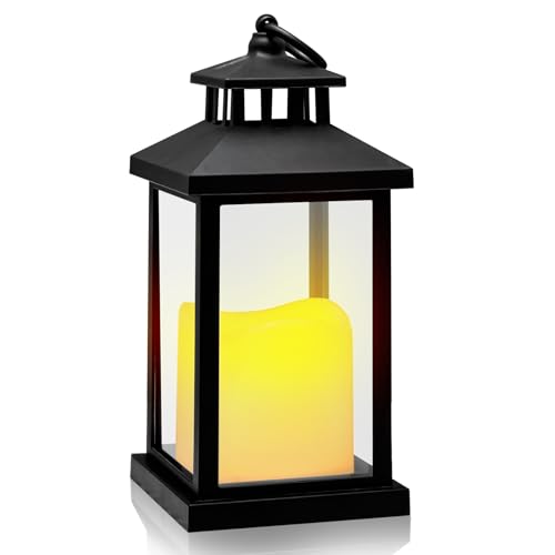 Farolillo negro para velas, farolillos grandes exteriores, jardín para vela, 22 cm, soporte columna, vintage, Halloween, Navidad, cementerio, resistente