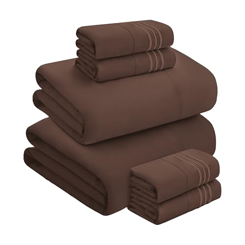 Image of Mocassi Luxury 6-Piece Sheet Set, Ultra Soft 1800 Premium Hotel Quality Microfiber Sheet Set, Fits Mattresses Up to 18 to 24 Inches Extra Deep Pocket - Breathable and Secure Fit, Cal King, Brown