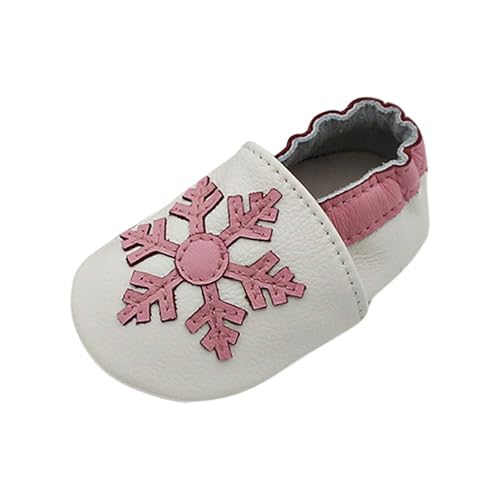 RNTOP Baby Christmas Shoes Slippers Non Slip Leather Shoes Toddler Girls Boys Soft Sole Shoes Infant First Walking Shoes (White, 18-24 Months)