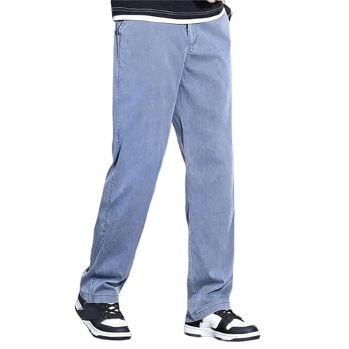 Men's Spring Fall Jeans – Thin Soft Loose Straight Wide-Leg Denim Pants, Casual Elastic Waist