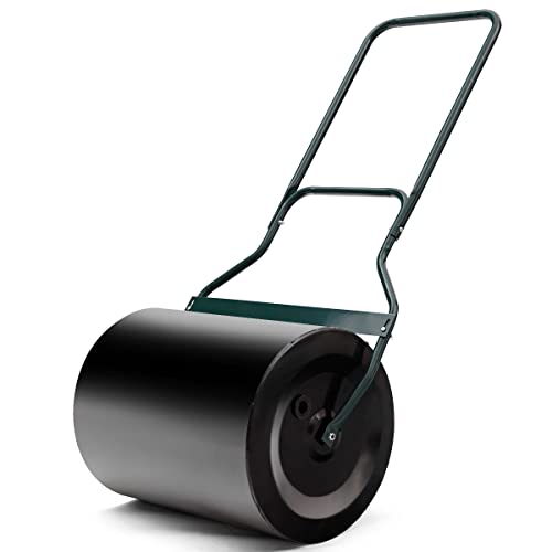 COSTWAY Rodillo para Césped 60 L, Rodillo de Metal Resistente con Diámetro 40 cm, Rodillo de Jardín de Empuje/de Tiro/de Remolque con Mango con Forma de U y Tapón Removible