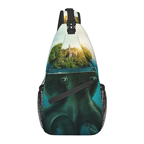 Sac à dos à bandoulière, motif chouette, arbre, fleurs et écureuil, sac à bandoulière décontracté pour homme et femme, Pieuvre à la surface de la mer, taille unique Cover