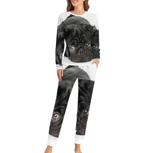 Pyjama femme Carlin en maille douce supérieure avec t-shirt manches longues et pantalon