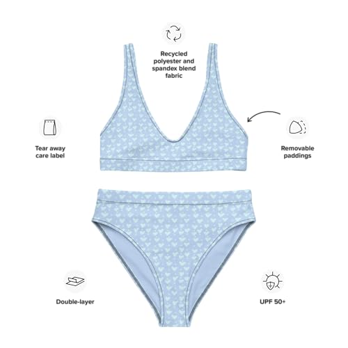 Bikini taille haute cœurs bleus au motif rétro chic TokTend - 7