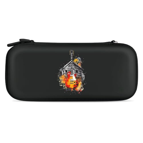 A Guitar House Compatible with Switch Carrying Case Hard Travel Game Bag Pouch with 15 Games Accessories Black-style