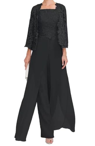 Mother of The Bride Groom Pant Suits 3 Pieces - Chiffon Jumpsuit Women Dressy Outfit for Wedding Formal with Lace Jacket2