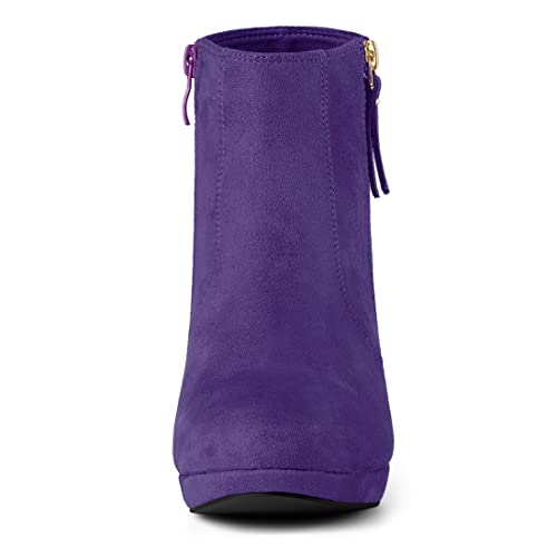 Allegra K Allegra K Women's Side Zip Low Platform Chunky Heel Deep Purple Ankle Booties 6.5 m US