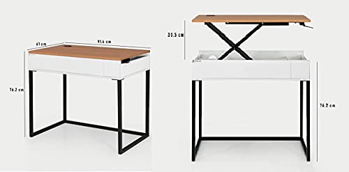 Image of INVISIBLE BED - Hydraulic Height Adjustable Table (3x2 ft): Study Table /Laptop Table /Office Table /Dining Table (Material: MDF Top with Metal Frame, Color: Dessert Walnut)