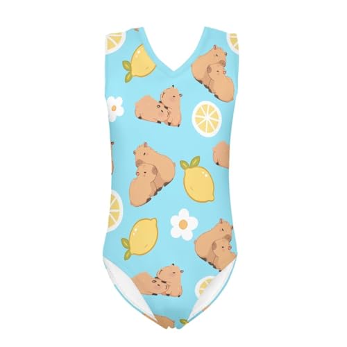 Image of Girls Cartoon Pattern One-Piece Swimsuits Sport Racer Swimwear Beach Bathing Suit, Size 5-14