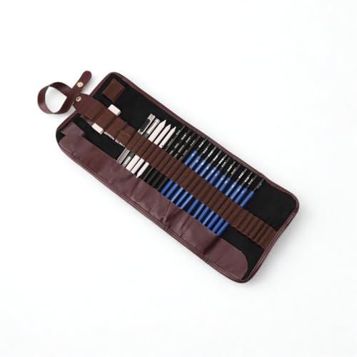 Kit Lápis de Desenho Profissional 25 Peças com Estojo Portátil, Lápis Artísticos, Borrachas e Acessórios para Artistas e Estudantes Linha Super Premium