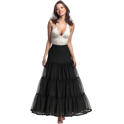 CHERRY LOVE Langer Petticoat knöchellanger Unterrock für Hochzeitskleid, volle Länge, Krinoline-Slip, Schwarz, XX-Large-4X-Large Plus