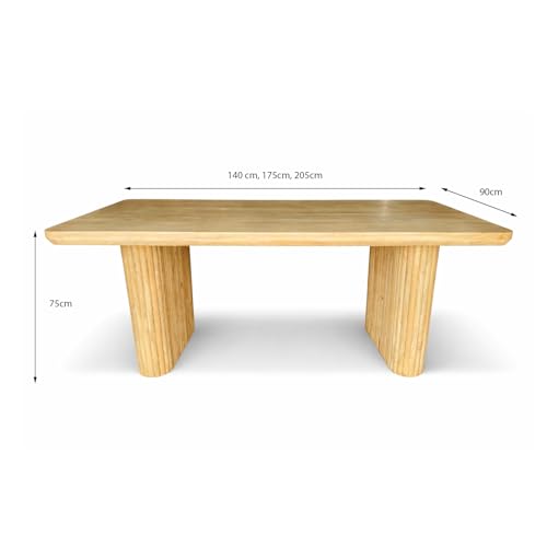 Image of ANGEL FURNITURE Grafton Solid Mango Wood Dining Table, Fluted Column Legs, Contemporary Style (Oak Finish, 140 * 90)