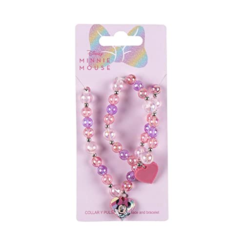 Disney Minnie Mouse Jewellery Set for Girls – Beaded Necklace & Bracelet with Minnie Charm – Cute & Safe Accessories for Kids – Best Gift for Birthdays, Special Occasions & Everyday Fun