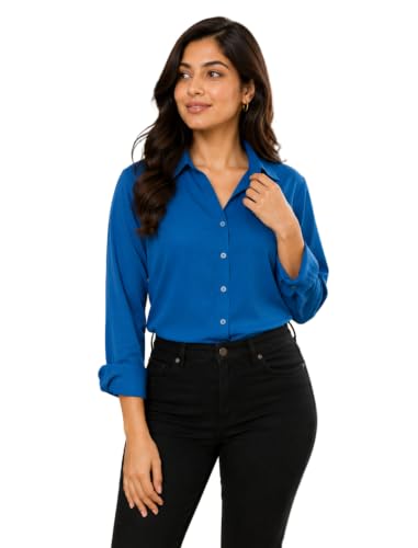 Image of FUNDAY FASHION Women Solid Regular Fit V Collered Casual Shirt