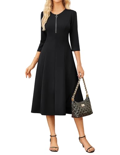 GRACE KARIN Women's 2025 Work Dress,Zipper Front Funeral Dress,3/4 Sleeve Dresses with Pockets