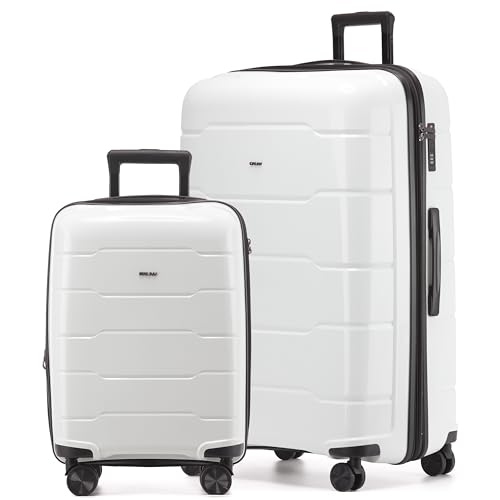 CRUW 2-Piece Luggage Set Expandable Polypropylene Suitcase Set TSA Locks 8 Silent Spinner Wheels Lightweight Nested Suitcases Travel Set easyJet BA Jet2 Airline-Approved Carry-On & XL Check in