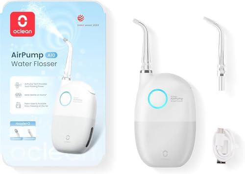 Oclean Munddusche AirPump 10, Kabellos Elektrischer Zahnreiniger für unterwegs, Zahnzwischenraumreiniger mit 3 Modi, Tragbarer Wasser flosser für kieferorthopädische Geräte, 40 Tage Akkulaufzeit, Grau
