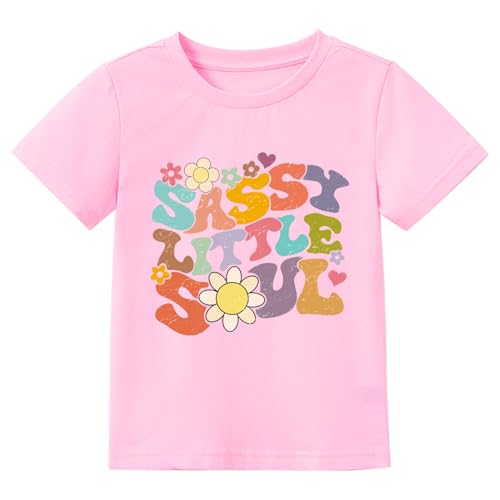 Image of Toddler Girls T Shirts Sassy Little Soul Graphic Short Sleeve Shirts 2-7 Years Cotton Baby Girl Retro Daisy Tees Clothes