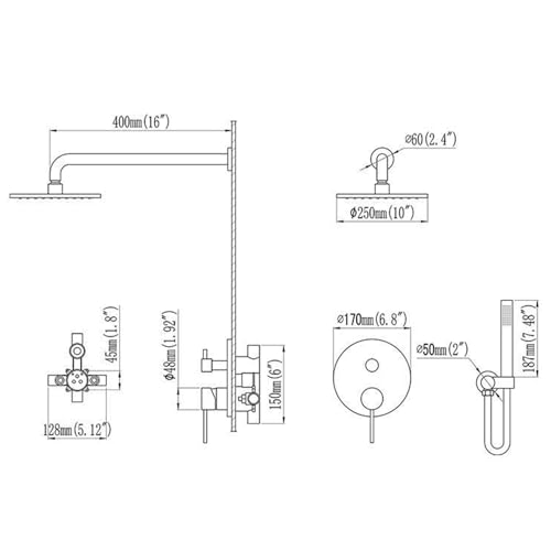 Mitigeur de douche encastré mural chromé avec robinet bain-douche - 6