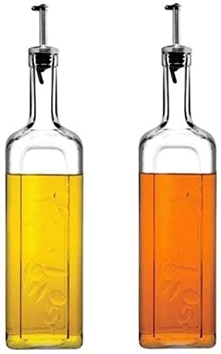 Botellas Juego de botellas dispensadoras de aceite de oliva y vinagre de cristal, 2 unidades, hecho a mano, dispensador de aceite y...