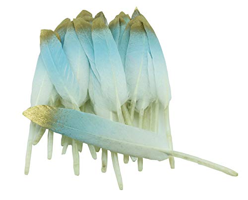 Goose Feathers Colorful Gold Dipped Feather in Bulk for Craft Party Decoration 20pcs/Pack/ (Blue&Gold)