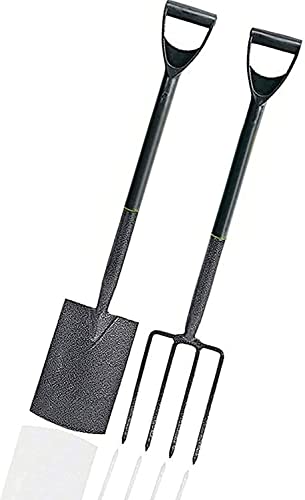 AAMEN Carbon Steel Garden Fork And Spade Set With Tilted Plastic Handle, Garden Fork And Spade Heavy Duty, Garden Spade And Fork Set, Garden Tools_(102.5Lx 21.5W x 14.5H)