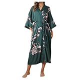 1. Kimono élégant en satin avec motif floral : kimono luxueux pour femme à manches 3/4 au design floral en satin, parfait pour se détendre ou comme peignoir.